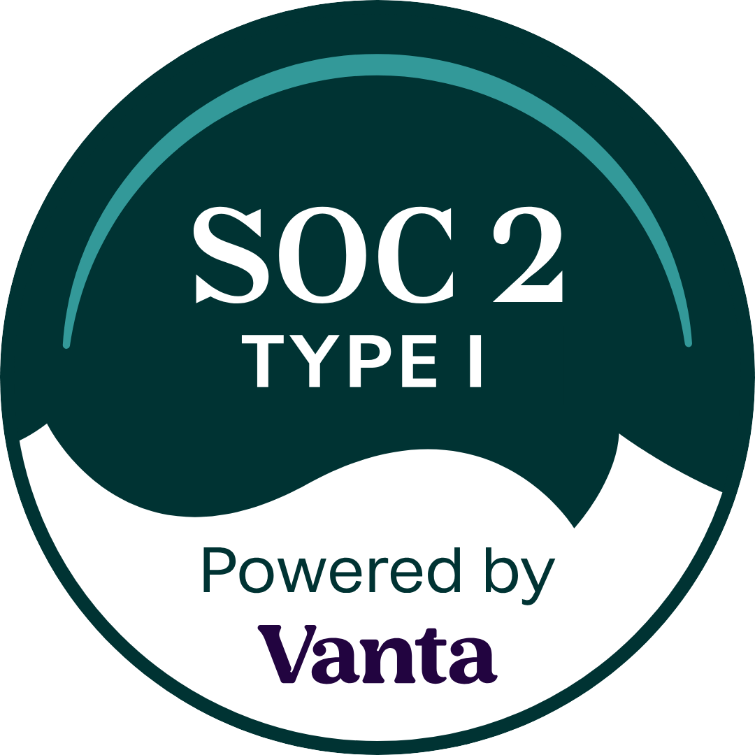 A verification badge that affirms that Apoth is SOC 2 Type 1-compliant through Vanta.