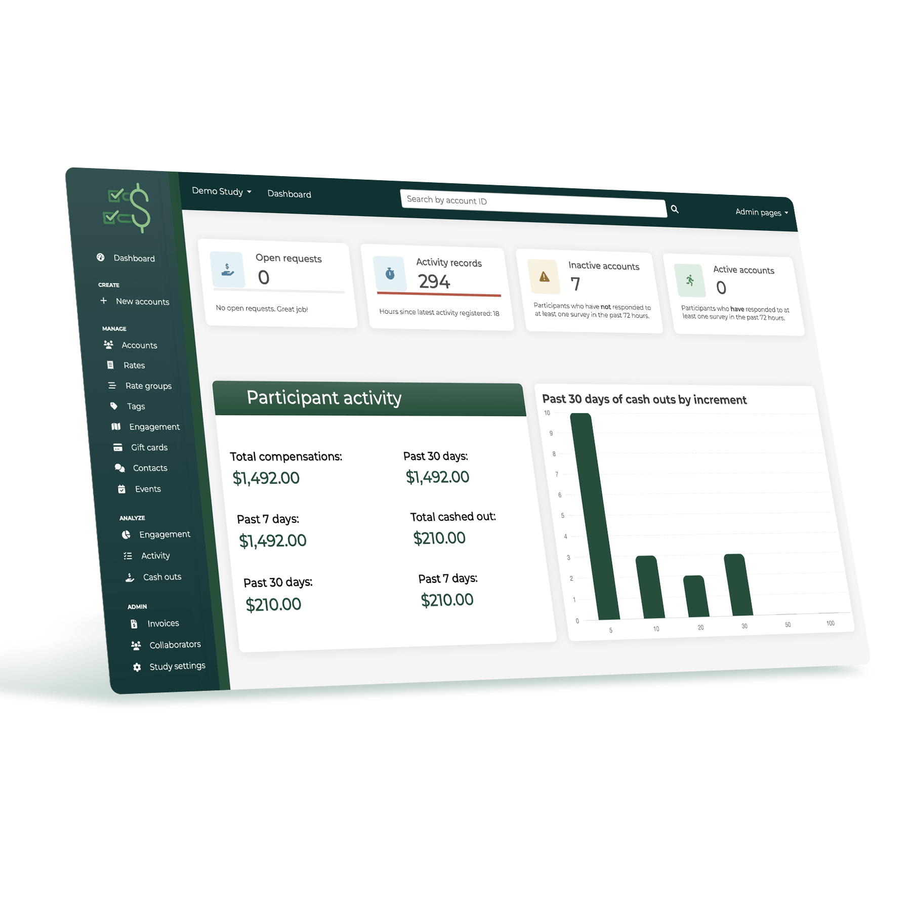 A digital mockup of the home dashboard within the StudyPay platform.